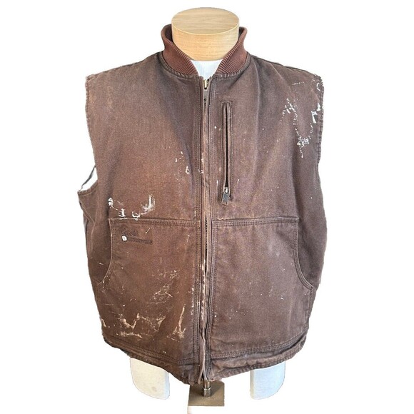 Vintage Distressed Cabela’s RoughNeck Canvas Insulated Quilted Line Brown Vest - Picture 2 of 7